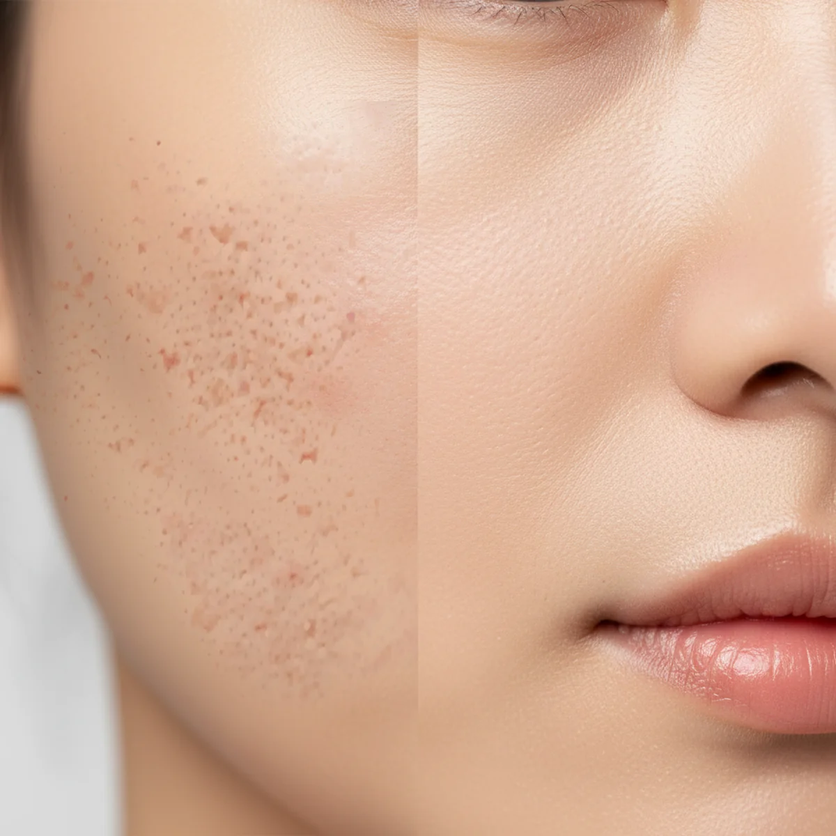 ภาพเปรียบเทียบก่อน-หลังรักษาหลุมสิวบนแก้ม ผิวเรียบเนียนขึ้นหลังทำหัตถการที่ Groove Skin Clinic