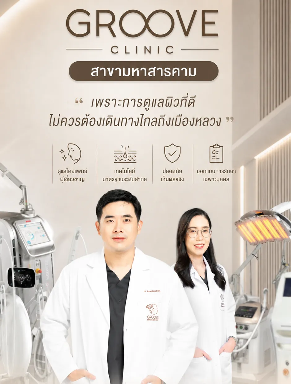 Groove Skin & Acne Clinic สาขามหาสารคาม — คลินิกรักษาสิวและหลุมสิว ถนนถีนานนท์ ใจกลางเมืองมหาสารคาม