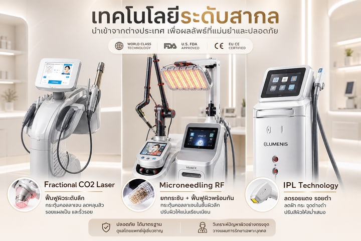เทคโนโลยีระดับสากล Fractional CO2, Microneedling RF, IPL